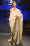 Buy_Masumi Mewawalla_Beige Chiffon Square Neck Embroidered Saree With Top  _at_Aza_Fashions