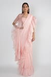 Buy_Masumi Mewawalla_Pink Organza Ruffle Saree Set  _at_Aza_Fashions