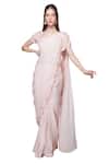 Masumi Mewawalla_Pink Organza, Crepe, Dupion, Shanton Sweetheart Pre-draped Saree With Blouse _Online_at_Aza_Fashions