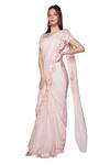 Buy_Masumi Mewawalla_Pink Organza, Crepe, Dupion, Shanton Sweetheart Pre-draped Saree With Blouse _Online_at_Aza_Fashions