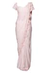 Shop_Masumi Mewawalla_Pink Organza, Crepe, Dupion, Shanton Sweetheart Pre-draped Saree With Blouse _Online_at_Aza_Fashions