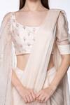 Masumi Mewawalla_White Organza, Crepe, Dupion, Shanton Scoop Neck Pre-draped Saree With Blouse _at_Aza_Fashions