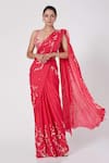 Masumi Mewawalla_Pink Dupion Embroidery Sweetheart Neck Saree With Blouse  _Online_at_Aza_Fashions