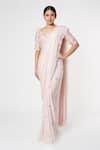 Buy_Masumi Mewawalla_Pink Silk Embroidery Square Neck Saree With Blouse  _at_Aza_Fashions
