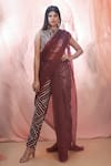 Buy_Masumi Mewawalla_Maroon Silk Embroidery Round Cape And Pant Saree  _Online_at_Aza_Fashions