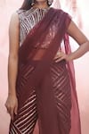 Masumi Mewawalla_Maroon Silk Embroidery Round Cape And Pant Saree  _at_Aza_Fashions