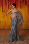 Buy_Masumi Mewawalla_Blue Satin Organza Hand Embroidered Sequins Pre-draped Saree With Blouse _at_Aza_Fashions