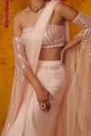 Shop_Masumi Mewawalla_Pink Organza, Dupion Bead Work, Cutdana Pre-draped Saree Embroidered Blouse Set  _at_Aza_Fashions