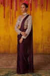 Shop_Masumi Mewawalla_Purple Organza, Dupion Bead Work, Pre-draped Saree Embroidered Blouse Set  _at_Aza_Fashions