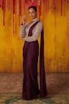 Masumi Mewawalla_Purple Organza, Dupion Bead Work, Pre-draped Saree Embroidered Blouse Set  _Online_at_Aza_Fashions