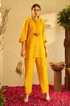 Buy_Tasuvure Indies_Yellow Pleated Myra Embroidered Top And Pant Set_at_Aza_Fashions