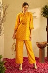 Buy_Tasuvure Indies_Yellow Pleated Myra Embroidered Top And Pant Set_Online_at_Aza_Fashions