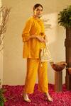 Shop_Tasuvure Indies_Yellow Pleated Myra Embroidered Top And Pant Set_Online_at_Aza_Fashions