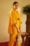 Tasuvure Indies_Yellow Pleated Myra Embroidered Top And Pant Set_at_Aza_Fashions