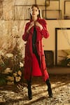 Buy_Tasuvure_Red Pleated Fabric Lapel Collar Floral Applique Jacket _at_Aza_Fashions