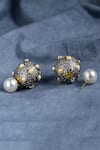 Shop_Paisley Pop_Silver Plated Fabric Flowers, Diamonds, Pearls Stone Earrings_at_Aza_Fashions