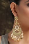 Paisley Pop_Gold Plated Pearl Handcrafted Temple Bead Drop Chandbalis_Online_at_Aza_Fashions