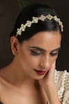 Buy_Paisley Pop_Gold Pearls, Rhinestones Kundan Floral Headband _at_Aza_Fashions