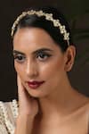 Paisley Pop_Gold Pearls, Rhinestones Kundan Floral Headband _Online_at_Aza_Fashions