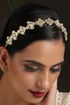 Shop_Paisley Pop_Gold Pearls, Rhinestones Kundan Floral Headband _Online_at_Aza_Fashions