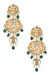 Paisley Pop_Gold Plated Stone Kundan Long Pendant Necklace Set_at_Aza_Fashions