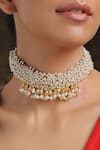 Paisley Pop_Gold Plated Pearl Handcrafted Jhumka Drop Bead Choker Necklace _Online_at_Aza_Fashions