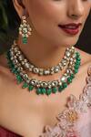 Shop_Paisley Pop_Gold Plated Stones, Zari Kundan Layered Necklace Set _Online_at_Aza_Fashions