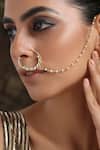 Paisley Pop_Gold Plated Bead Kundan Nose Ring With Chain _Online_at_Aza_Fashions