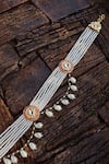 Paisley Pop_Gold Pearls, Metallic Thread Handcrafted Bead Layered Kundan Meenakari Belt _Online_at_Aza_Fashions