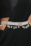Buy_Paisley Pop_Gold Pearls, Metallic Thread Handcrafted Bead Layered Kundan Meenakari Belt _Online_at_Aza_Fashions