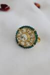 Shop_Paisley Pop_Green Kundan Gold Plated Ring _at_Aza_Fashions
