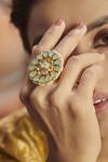 Shop_Paisley Pop_Green Kundan Meenakari Ring_Online_at_Aza_Fashions