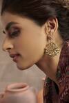 Paisley Pop_Gold Plated Kundan Floral Chandbali Earrings _Online_at_Aza_Fashions