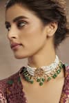 Paisley Pop_Green Kundan Pearl Choker Necklace _Online_at_Aza_Fashions
