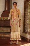 Buy_Prama by Pratima Pandey_Gold Handwoven Silk Chanderi Embroidery Round Zari Kurta Set For Women_at_Aza_Fashions