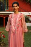 Prama By Pratima Pandey Pink Cotton, Silk Maheshwari Round Kurta Set at Aza Fashions Prama By Pratima Pandey_Pink Cotton, Silk Maheshwari Round Kurta Set _at_Aza_Fashions