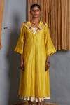 Prama By Pratima Pandey Yellow Silk Maheshwari V Neck Embroidered Tunic Online at Aza Fashions Prama By Pratima Pandey_Yellow Silk Maheshwari V Neck Embroidered Tunic _Online_at_Aza_Fashions