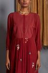 Buy_Prama By Pratima Pandey_Blue Silk Chanderi V Neck Embroidered Tunic  _Online_at_Aza_Fashions