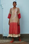 Buy_Prama By Pratima Pandey_Grey Silk Maheshwari Round Embroidered Tunic  _at_Aza_Fashions