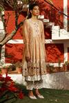 Prama By Pratima Pandey Beige Silk Chanderi Round Flared Kurta Set Online at Aza Fashions Prama By Pratima Pandey_Beige Silk Chanderi Round Flared Kurta Set _Online_at_Aza_Fashions