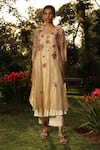 Buy Prama By Pratima Pandey Beige Cotton, Silk Maheshwari V Neck Flared Kurta Set at Aza Fashions Buy_Prama By Pratima Pandey_Beige Cotton, Silk Maheshwari V Neck Flared Kurta Set _at_Aza_Fashions