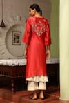 Shop_PRAMA BY PRATIMA PANDEY_Red Silk Chanderi Embroidery V Neck Kurta Set  _at_Aza_Fashions