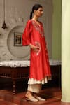 PRAMA BY PRATIMA PANDEY_Red Silk Chanderi Embroidery V Neck Kurta Set  _Online_at_Aza_Fashions