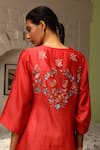 Buy_PRAMA BY PRATIMA PANDEY_Red Silk Chanderi Embroidery V Neck Kurta Set  _Online_at_Aza_Fashions