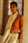 PRAMA BY PRATIMA PANDEY_Orange Silk Chanderi Embroidery Round Blouse _Online_at_Aza_Fashions