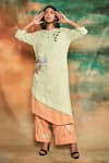 Buy_Shilpi Gupta_Green Organic Rayon Embroidery Round Layered Kurta And Palazzo Set _at_Aza_Fashions