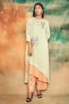 Shop_Shilpi Gupta_Green Organic Rayon Embroidery Round Layered Kurta And Palazzo Set _at_Aza_Fashions
