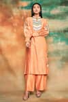 Buy_Shilpi Gupta_Orange Silk Chanderi Embroidery Mandarin Collar Kurta And Palazzo Set _at_Aza_Fashions