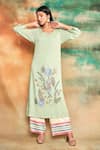 Shilpi Gupta_Yellow Organic Rayon Embroidery Round Kurta And Palazzo Set _Online_at_Aza_Fashions