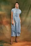Shop_Shilpi Gupta_Blue Organic Rayon Mandarin Collar Draped Dress _at_Aza_Fashions